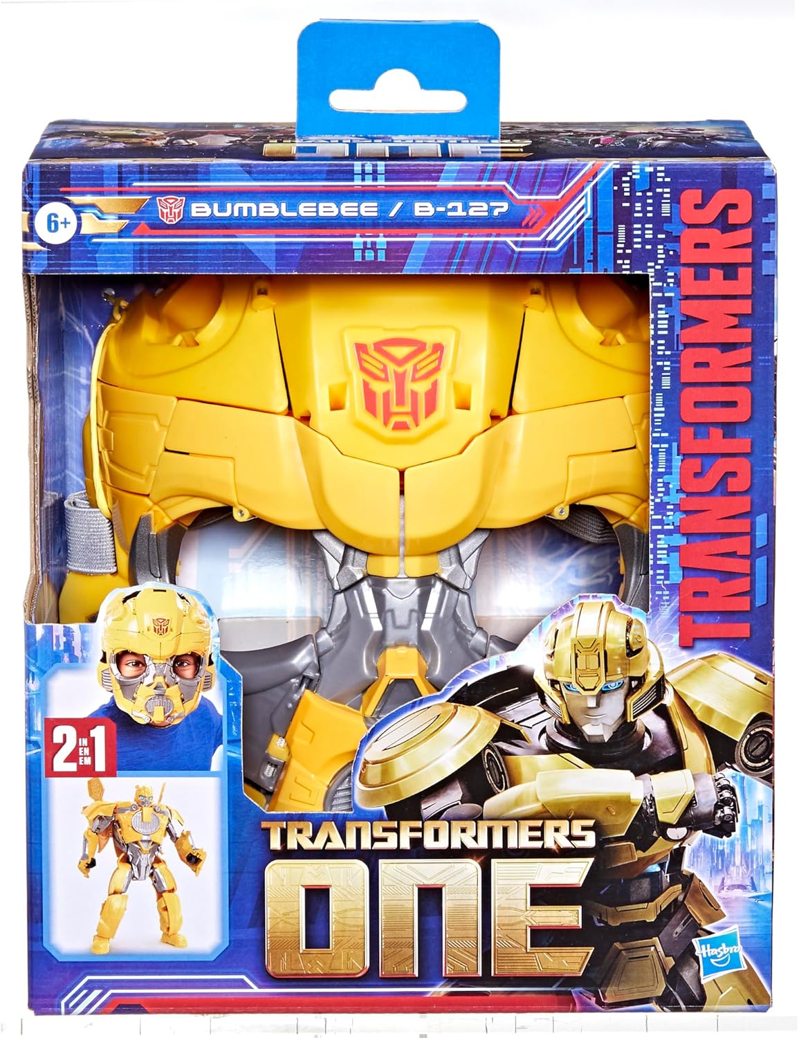Transformers One 2-in-1 Bumblebee B-127 Maske und Action-Figur, verwandelbar in 15 Schritten, Rollenspielzeug und Figur in einem